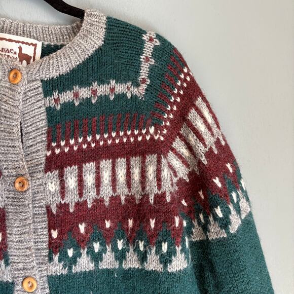 THE ALPACA CONNECTION Women's Med Green Cardigan Cottagecore Soft Geometric - Picture 4 of 12